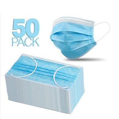 DISPOSABLE 3 LAYER FACE MASKS BOX OF 50
